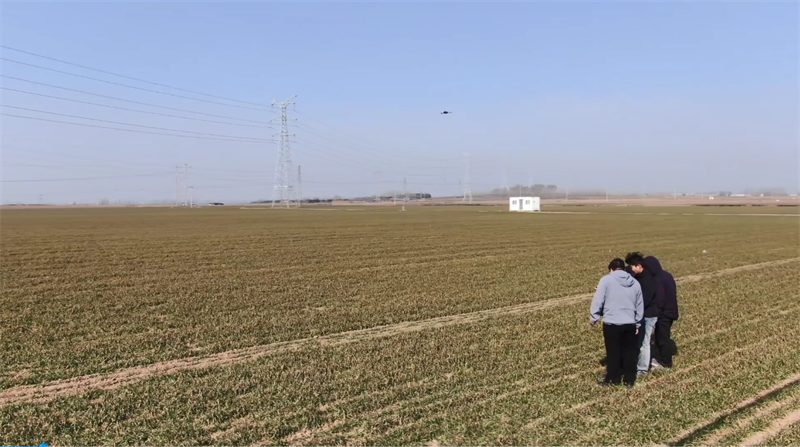 無人機進行科技巡田。馬連娟攝
